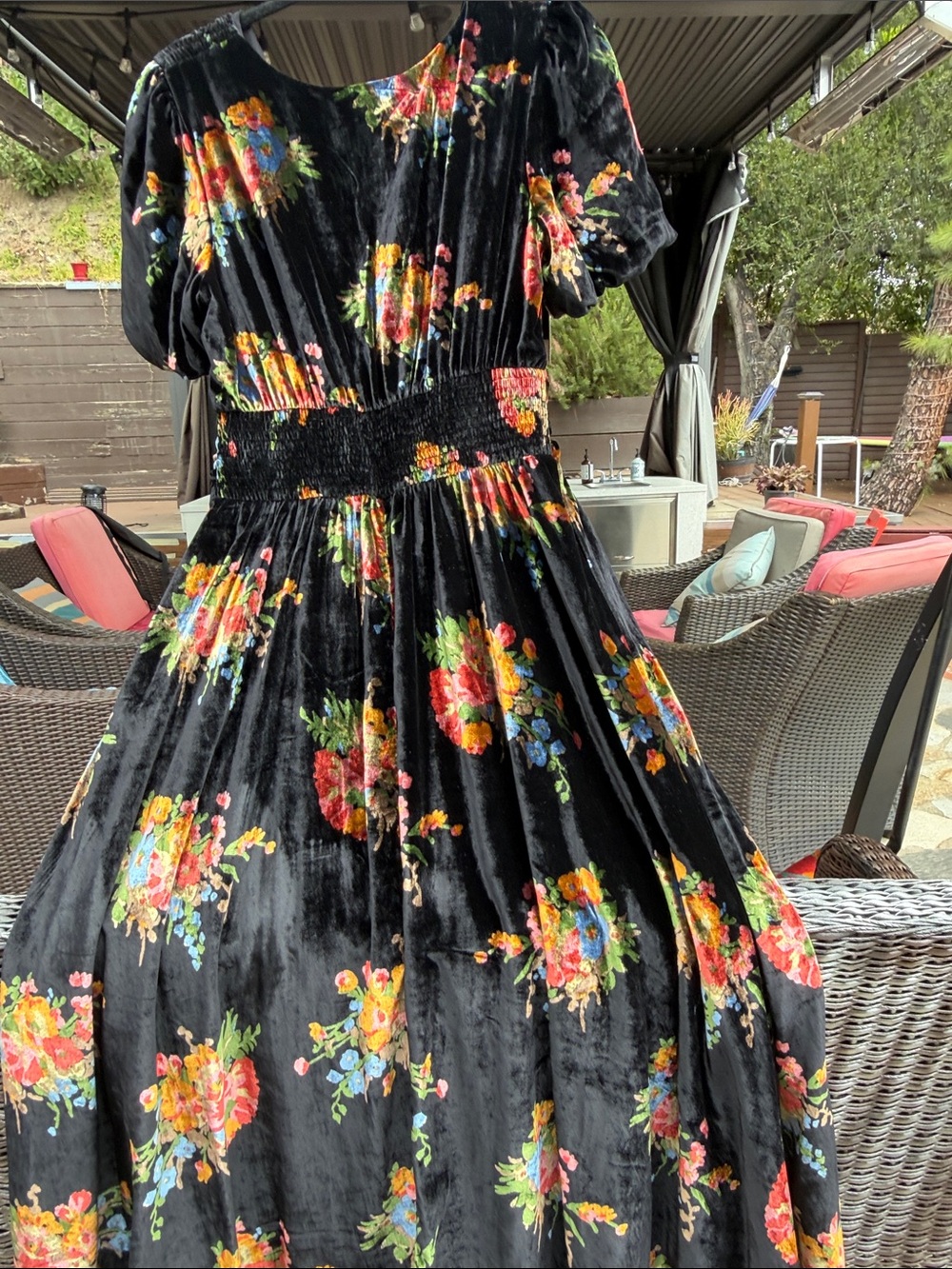 Anthropologie AnthroPOlogie Black Floral Velvet Maxi Midi Dress NWOT Size M - Picture 2 of 4